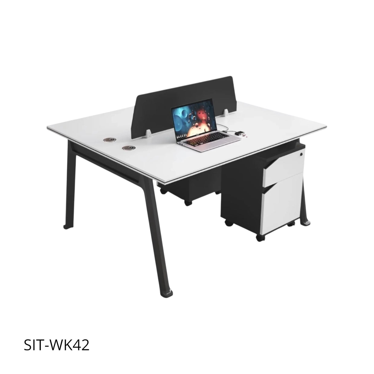 Estación de Trabajo (Workstation) SIT, 2 Módulos, 1 Gaveta+1 Almacenamiento, Panel Privado, Pasacable, Color Blanco + Gris Oscuro. SIT-WK42 / SIT-WK42G