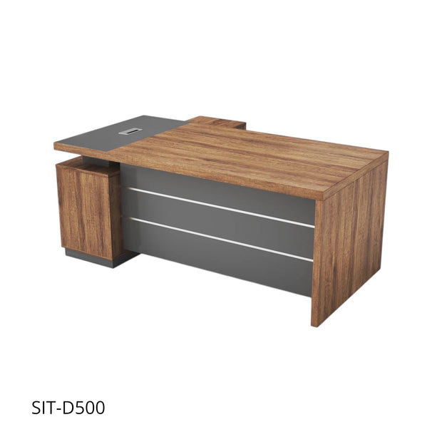 Escritorio de Oficina SIT, Tipo L, 2 puertas con Cerradura, Estantería, Color Madera + Gris Oscuro. SIT-D500