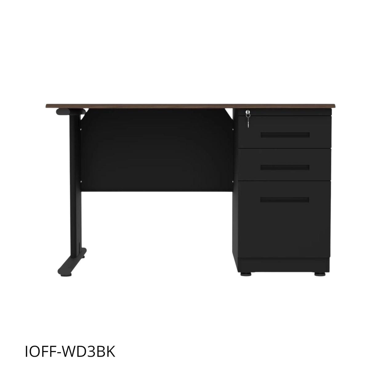 Escritorio de Oficina iOffice de Acero, Tablero MFC, Color Negro+Top Cafe, 3 Gavetas. IOFF-WD3BK