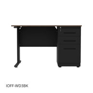 Escritorio de Oficina iOffice de Acero, Tablero MFC, Color Negro+Top Cafe, 3 Gavetas. IOFF-WD3BK