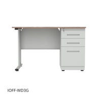 Escritorio de Oficina iOffice de Acero, Tablero MFC, Gris Claro+Top Cafe, 3 Gavetas. IOFF-WD3G