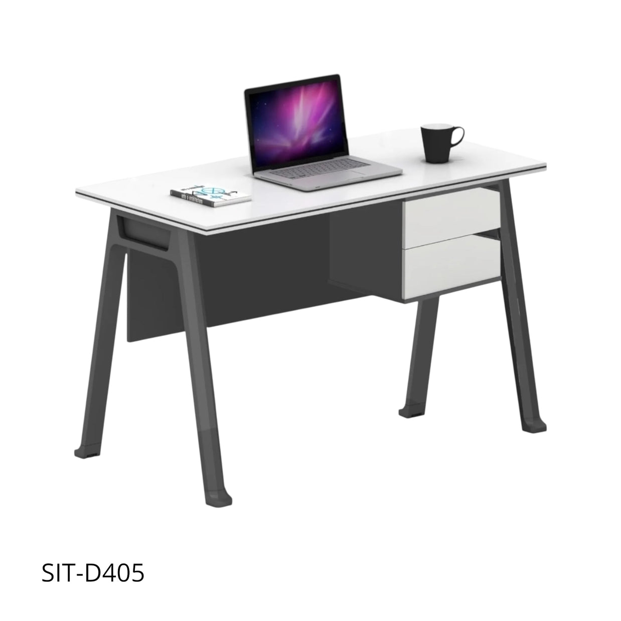 Escritorio de Oficina SIT con 2 Cajones con Cerradura, Panel Color Blanco y Base Color Gris. SIT-D405