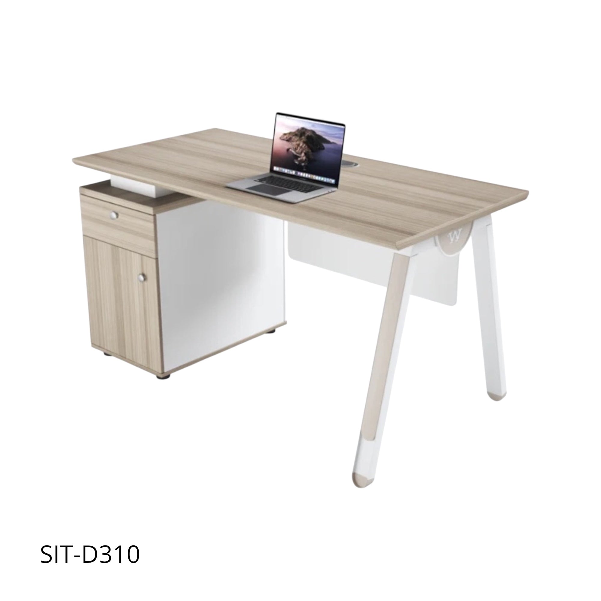 Escritorio de Oficina SIT, base cuadrada, 1 cajón + 1 Almacenamiento. Color Blanco+Beige. SIT-D310