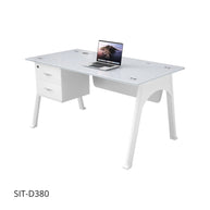 Escritorio de Oficina SIT, base cuadrada, vidrio templado, base metálica, 2 cajones, Color Blanco. SIT-D380