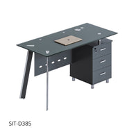 Escritorio de Oficina SIT, base cuadrada, vidrio templado, 3 cajones, base metalica, Color Griș Plomo. SIT-D385