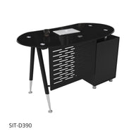 Escritorio de Oficina SIT, Base Ovalada, Vidrio Templado, 3 cajones, Color Blanco y Color Negro. SIT-D390