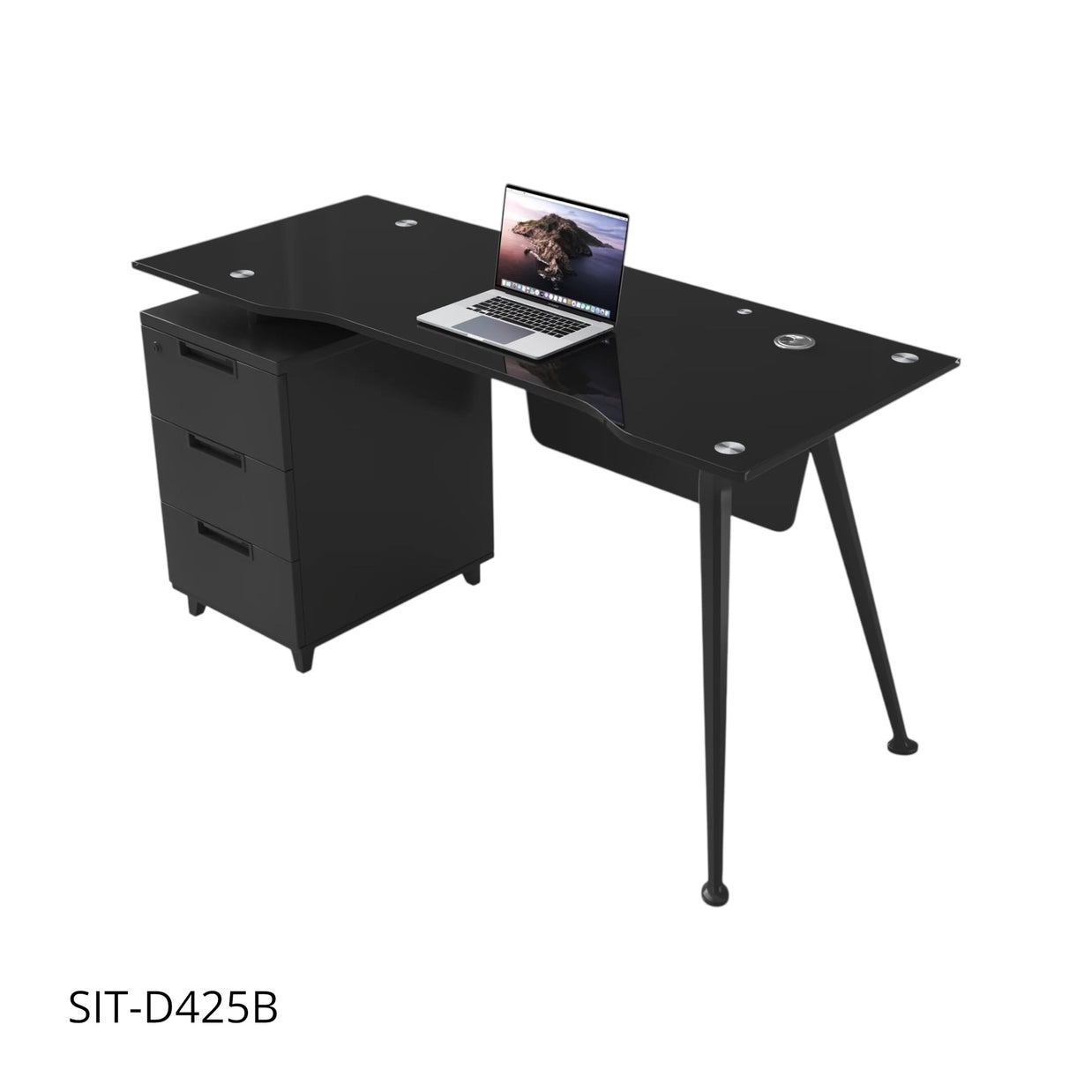 Escritorio de Oficina SIT, base cuadrada, vidrio templado, 3 cajones, base metálica. Color Blanco y Color Negro. SIT-D425