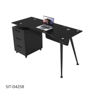 Escritorio de Oficina SIT, base cuadrada, vidrio templado, 3 cajones, base metálica. Color Blanco y Color Negro. SIT-D425