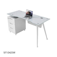 Escritorio de Oficina SIT, base cuadrada, vidrio templado, 3 cajones, base metálica. Color Blanco y Color Negro. SIT-D425