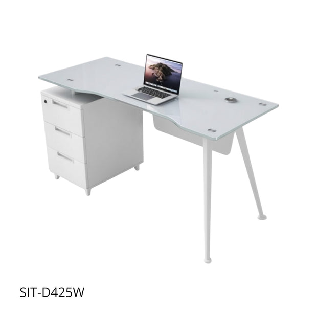 Escritorio de Oficina SIT, base cuadrada, vidrio templado, 3 cajones, base metálica. Color Blanco y Color Negro. SIT-D425