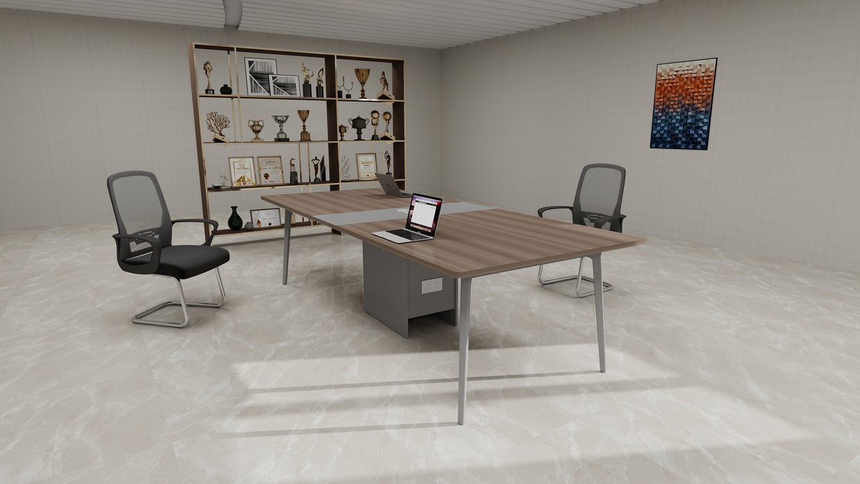 Mesa de Conferencia Rectangular SIT, para 6-8 personas con Pasacables, Color Cafe+Gris. SIT-CRW