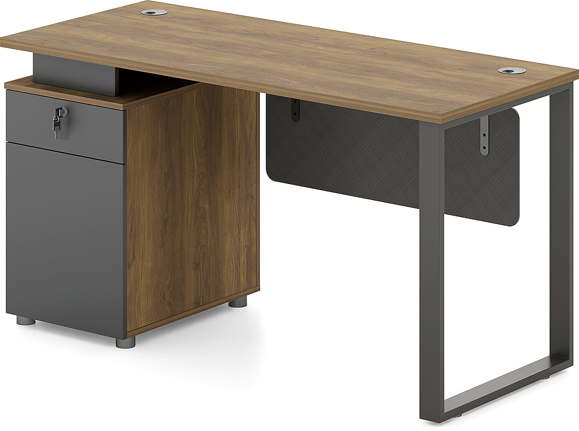 Escritorio de Oficina SIT, Base de Acero con Pasacable, Color Nogal. SIT-D325