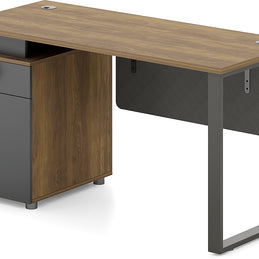 Escritorio de Oficina SIT, Base de Acero con Pasacable, Color Nogal. SIT-D325