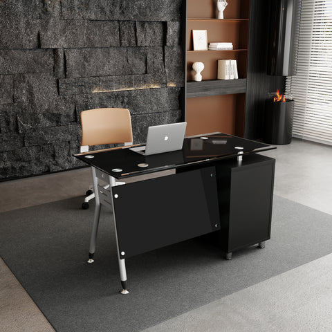 Escritorio de Oficina SIT con 3 Cajones con Cerradura. Panel de Vidrio Color Negro y Base Metálico. SIT-D375
