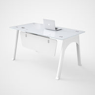 Escritorio de Oficina SIT, base cuadrada, vidrio templado, base metálica, 2 cajones, Color Blanco. SIT-D380