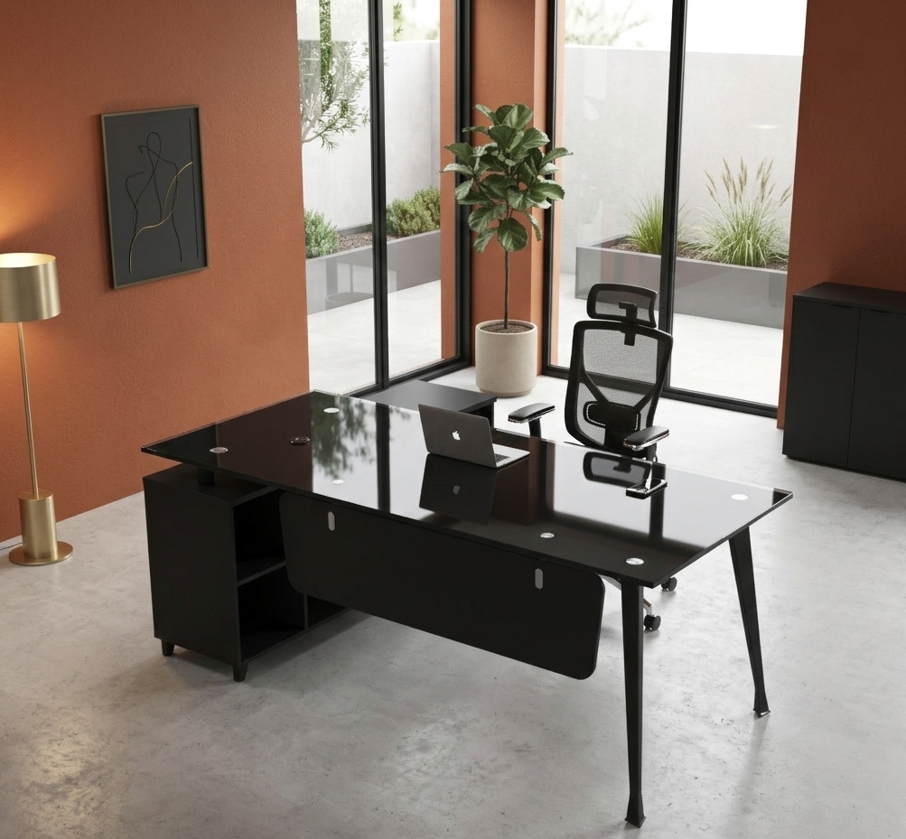 Escritorio SIT vidrio templado melamina negro medidas 160 x 80 x 75 cm SIT-D495BK
