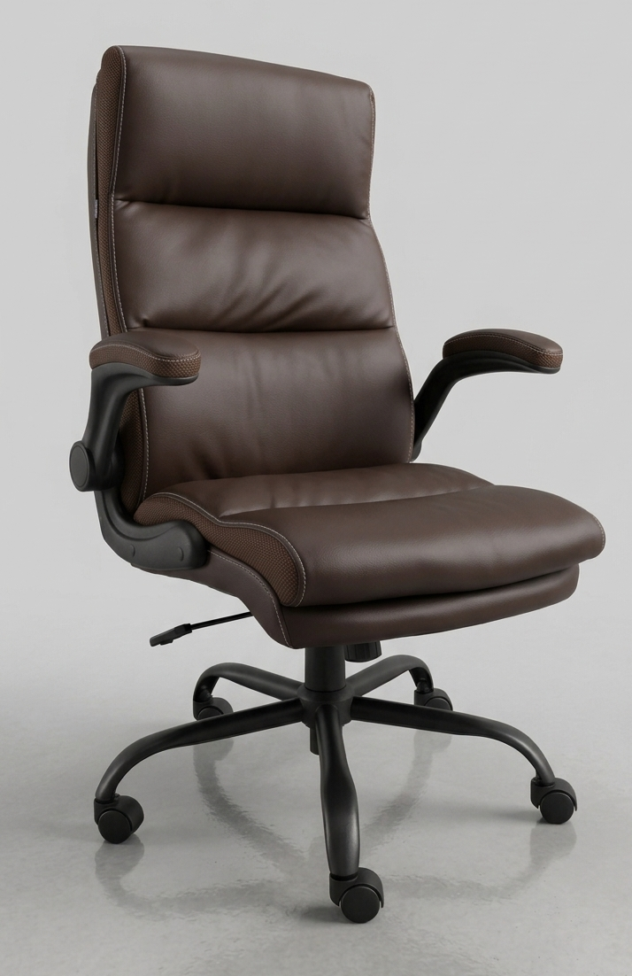 Silla SIT ejecutiva con respaldo alto, mecanismo, reposabrazos, marrón piel sintética. SIT-M650