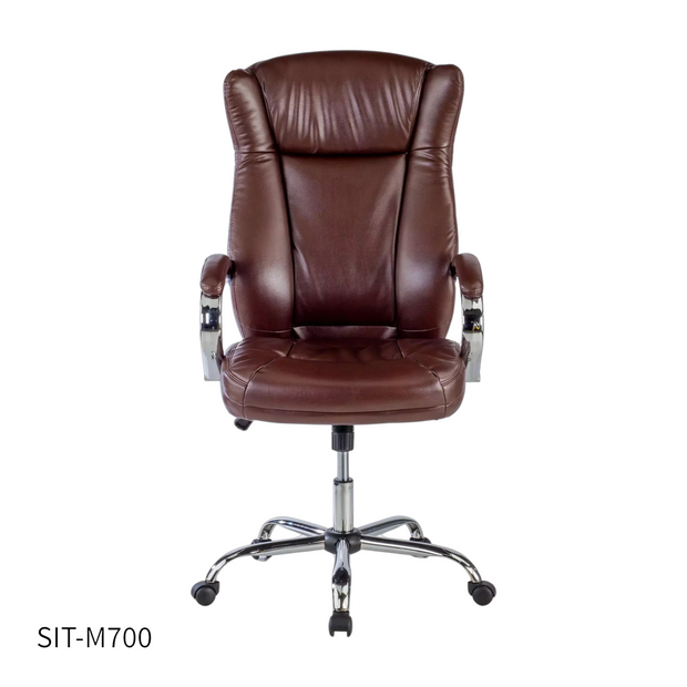 Silla SIT Ejecutiva de respaldo alto mecanismo base y Apoyabrazos cromados, Color marrón. Peso: 300Lbs. SIT-M700