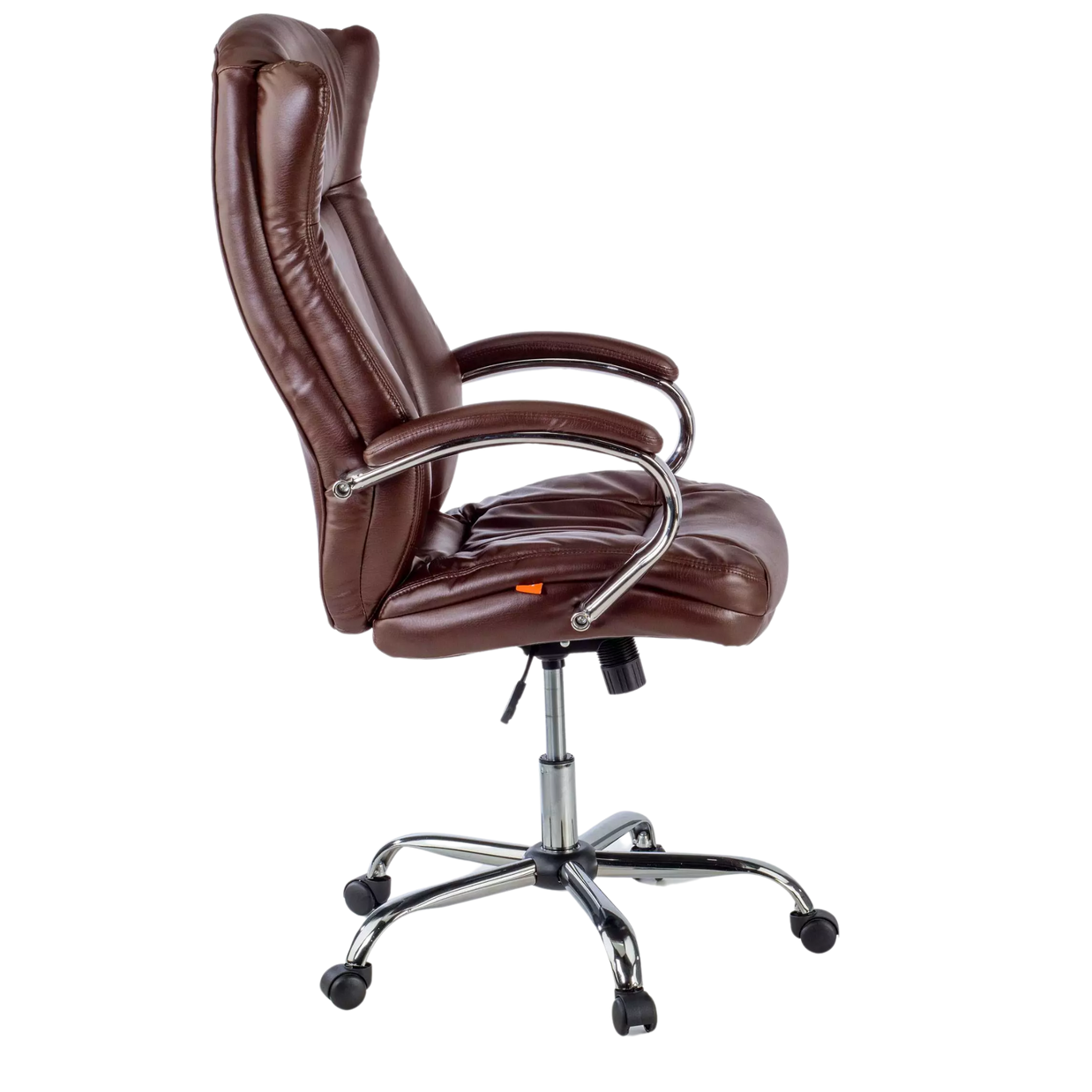 Silla SIT Ejecutiva de respaldo alto mecanismo base y Apoyabrazos cromados, Color marrón. Peso: 300Lbs. SIT-M700