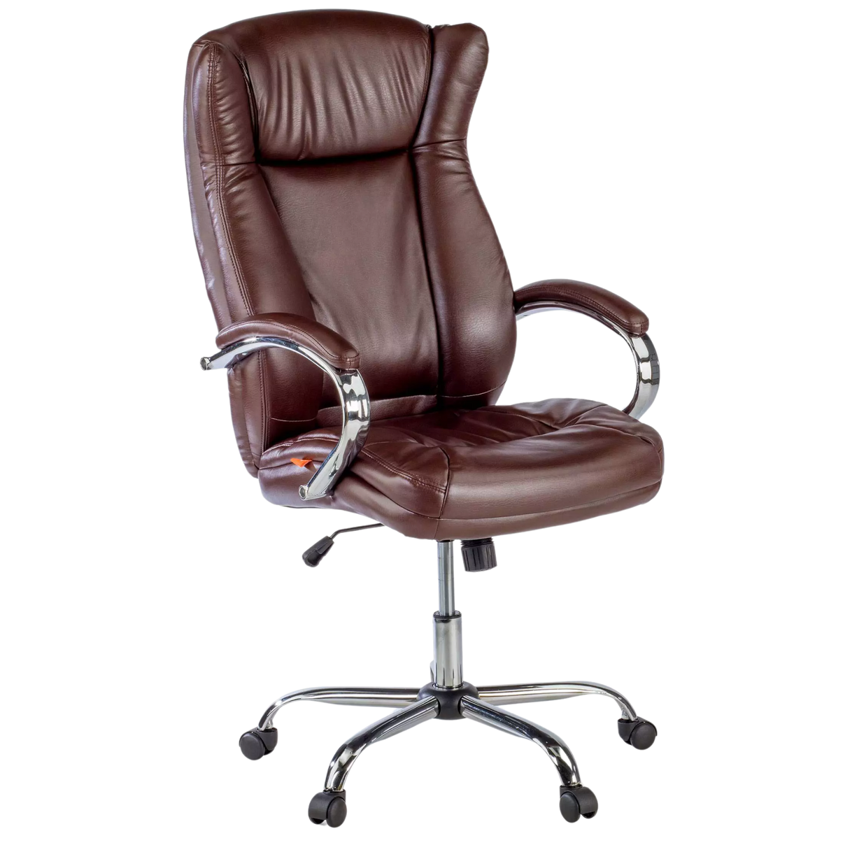 Silla SIT Ejecutiva de respaldo alto mecanismo base y Apoyabrazos cromados, Color marrón. Peso: 300Lbs. SIT-M700