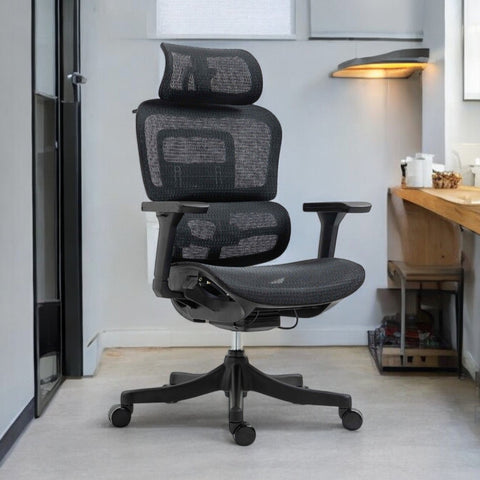 Sillas SIT Gerencial, reposacabezas, altura ajustable, bloqueo de asiento, color Negro y Gris. Peso: 300 Lbs. SIT-M900