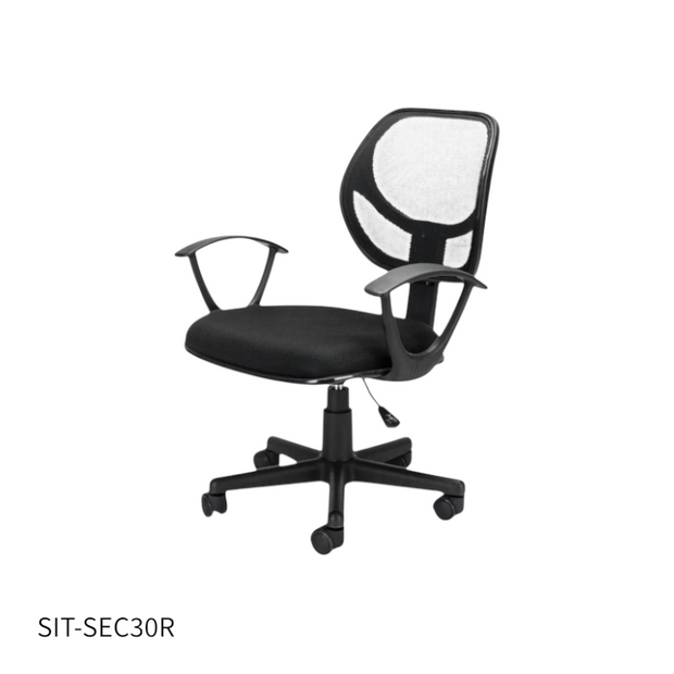 Silla SIT Secretarial, Tela de Malla, Reposa Brazos, Altura Media. Color Negro. Peso: 200Lbs. SIT-SEC30R
