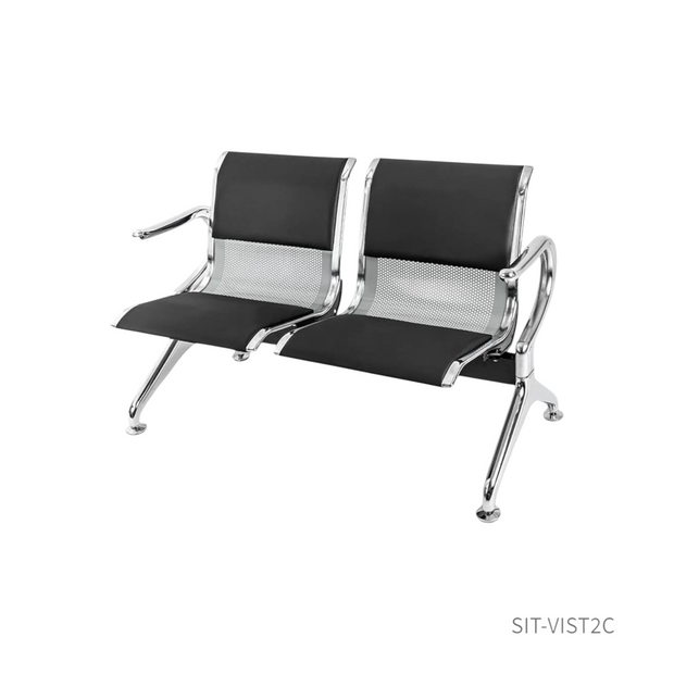 Silla SIT de 2 Asientos con Cojín para sala de Espera con brazo. Color Gris y Negro.
