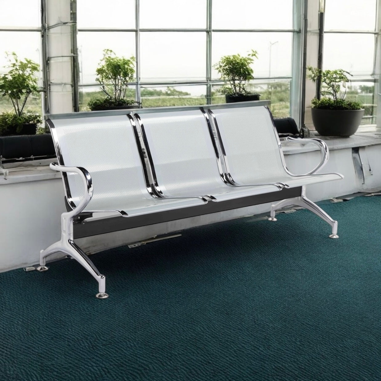 Silla SIT de 3 Asientos para sala de Espera. Cromada con Brazo. SIT-VIST3