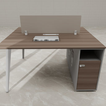 Estación de Trabajo SIT (Workstation) 2 Módulos, 2 Gavetas, Almacenamiento, Panel Privado, Pasacables, Base Metálica. Color Café + Gris. SIT-WK42W.