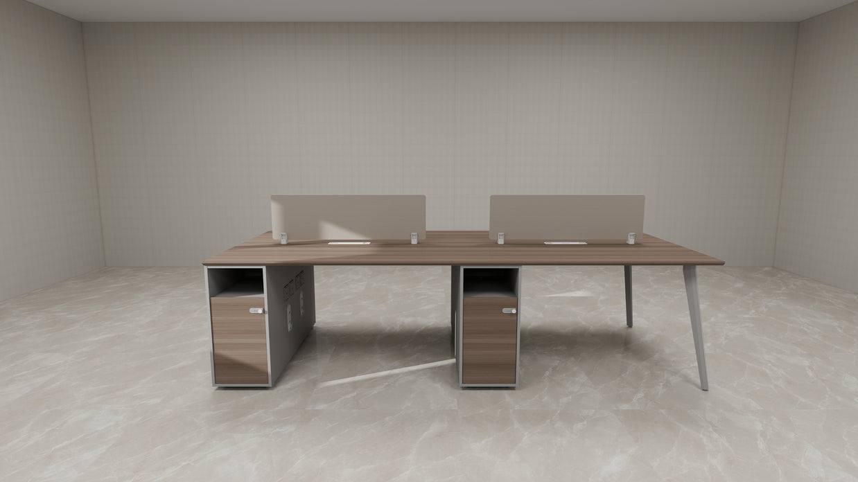 Estación de Trabajo SIT (Workstation) 4 Módulos, 2 Gavetas, Almacenamiento, Panel Privado, Pasacables, Base Metálica. Color Café + Gris. SIT-WK44W.