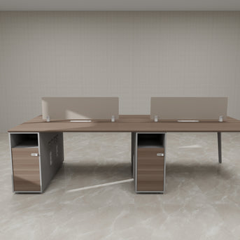 Estación de Trabajo SIT (Workstation) 4 Módulos, 2 Gavetas, Almacenamiento, Panel Privado, Pasacables, Base Metálica. Color Café + Gris. SIT-WK44W.