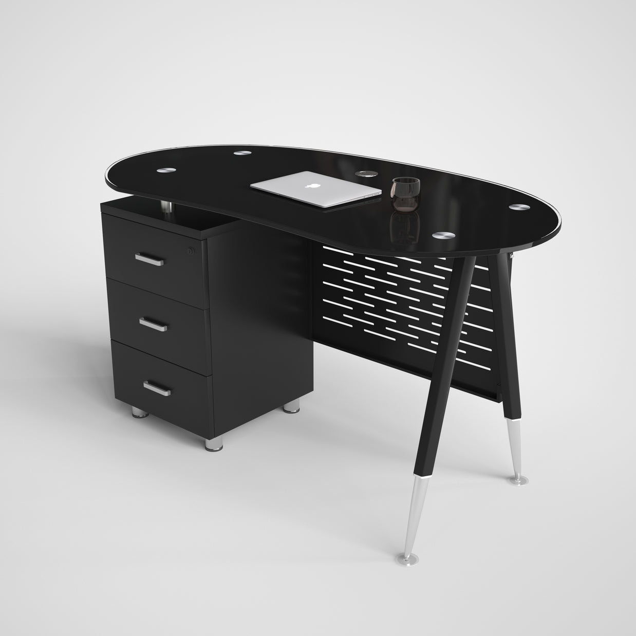 Escritorio de Oficina SIT, Base Ovalada, Vidrio Templado, 3 cajones, Color Blanco y Color Negro. SIT-D390