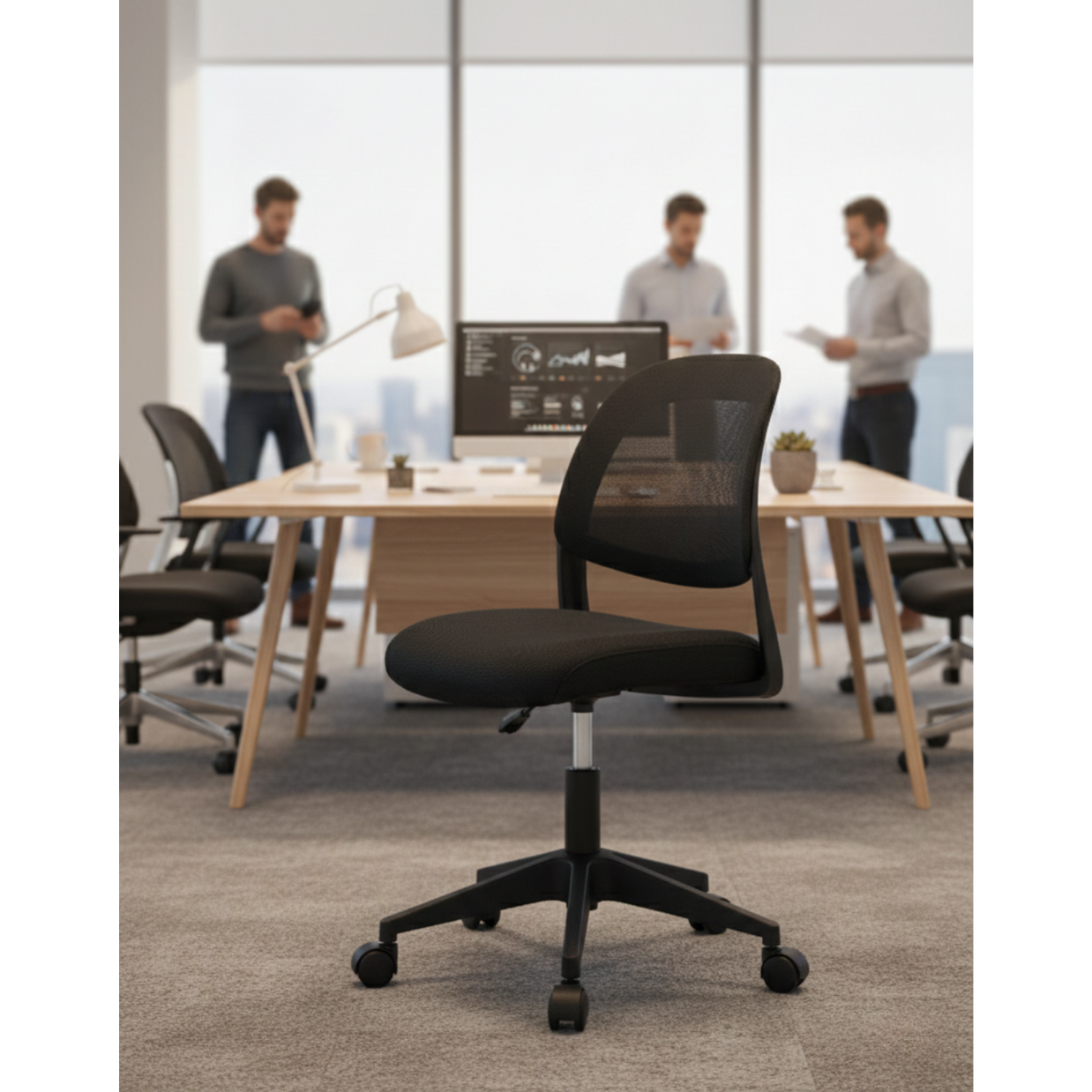 Silla de malla Sit con respaldo medio, control de altura neumático, base de nylon, color negro y gris SIT-SEC35BK / SIT-SEC35GR