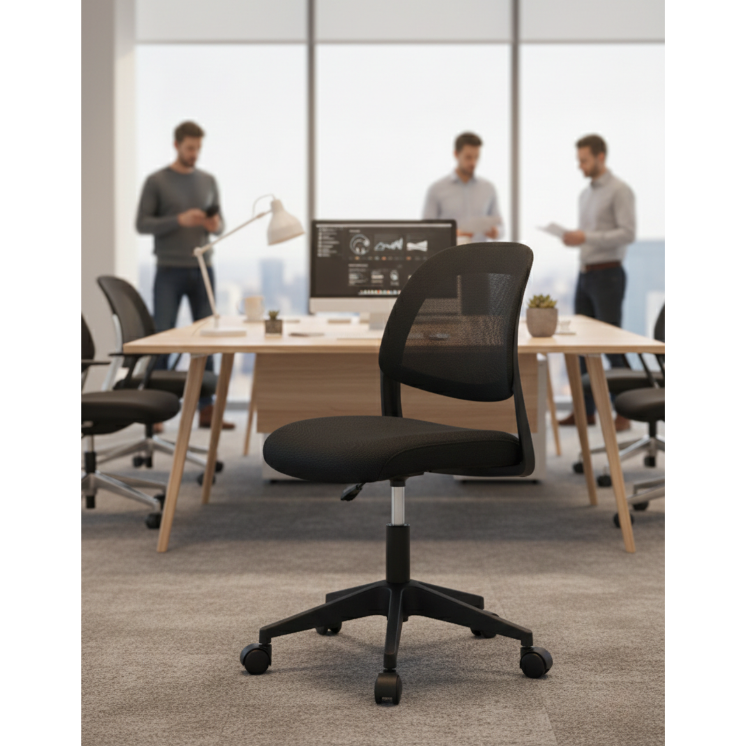 Silla de malla Sit con respaldo medio, control de altura neumático, base de nylon, color negro y gris SIT-SEC35BK / SIT-SEC35GR