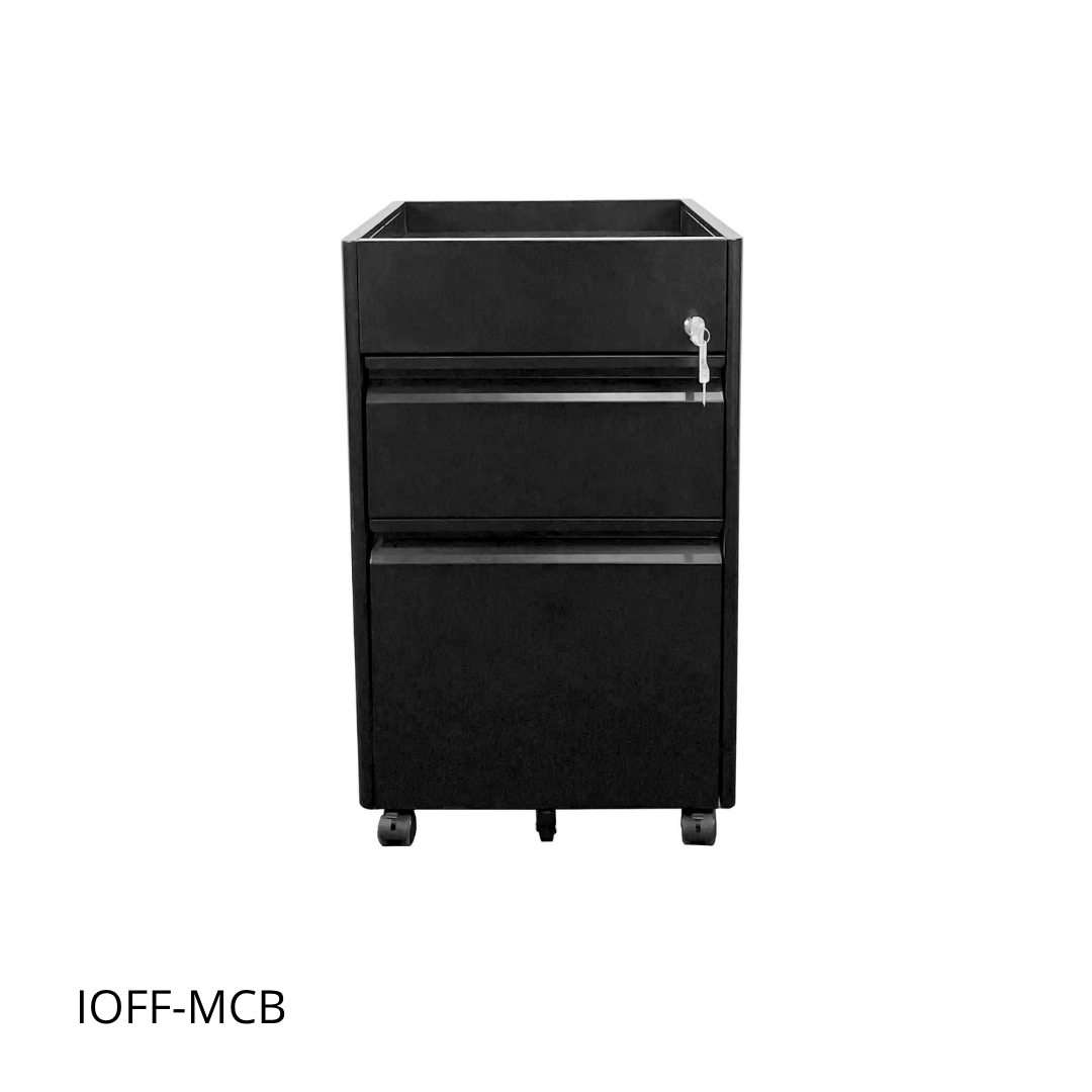 Archivador móvil con bandeja, 3 gavetas, 1 cerradura color gris o negro | IOFF-MCG | IOFF-MCB