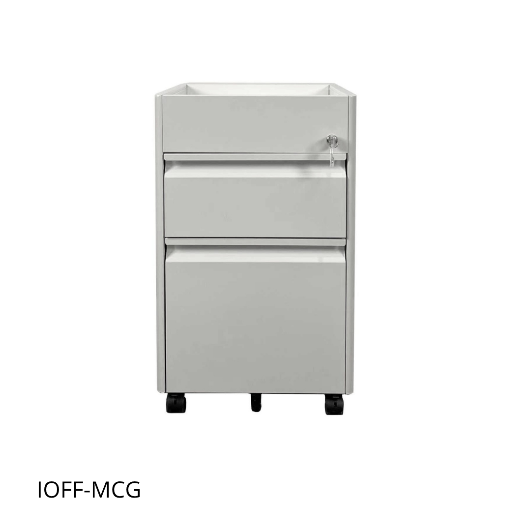 Archivador móvil con bandeja, 3 gavetas, 1 cerradura color gris o negro | IOFF-MCG | IOFF-MCB