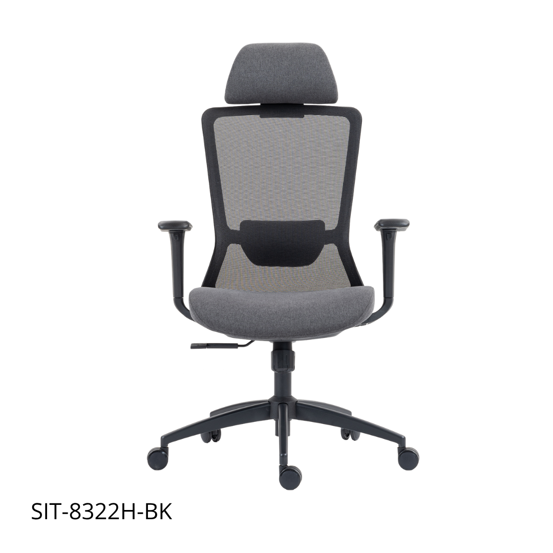 Silla SIT ejecutiva de oficina 300 lb, en color negro o gris nylon, poliéster, transpirable, tela  | SIT-8322H-BK | SIT-8322H-GR