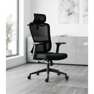 Silla ejecutiva respaldo alto, malla negra, reposacabezas ajustable, apoyabrazos fijos y base nylon | IOFF-M709