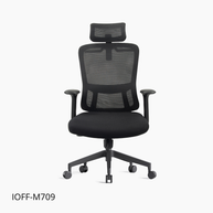 Silla ejecutiva respaldo alto, malla negra, reposacabezas ajustable, apoyabrazos fijos y base nylon | IOFF-M709