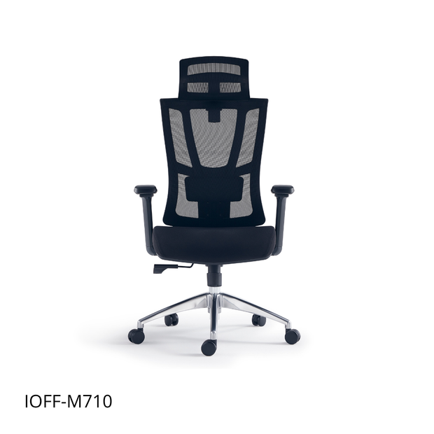 Silla ejecutiva respaldo alto, acabado en tela y malla negra, reposacabezas 2D, apoyabrazos | IOFF-M710