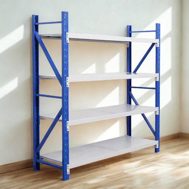 Estante iOffice de Almacenamiento, Acero, Color Blanco + Azul, 300 kg por Soporte, 200x200x60cm. IOFF-R4