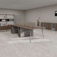 Estación de Trabajo SIT (Workstation) 4 Módulos, 2 Gavetas, Almacenamiento, Panel Privado, Pasacables, Base Metálica. Color Café + Gris. SIT-WK44W.