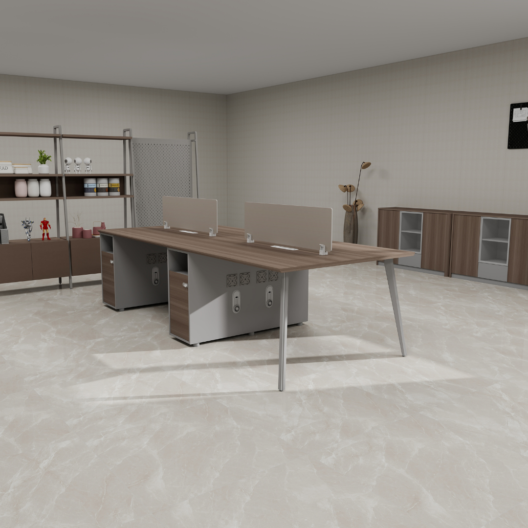 Estación de Trabajo SIT (Workstation) 4 Módulos, 2 Gavetas, Almacenamiento, Panel Privado, Pasacables, Base Metálica. Color Café + Gris. SIT-WK44W.