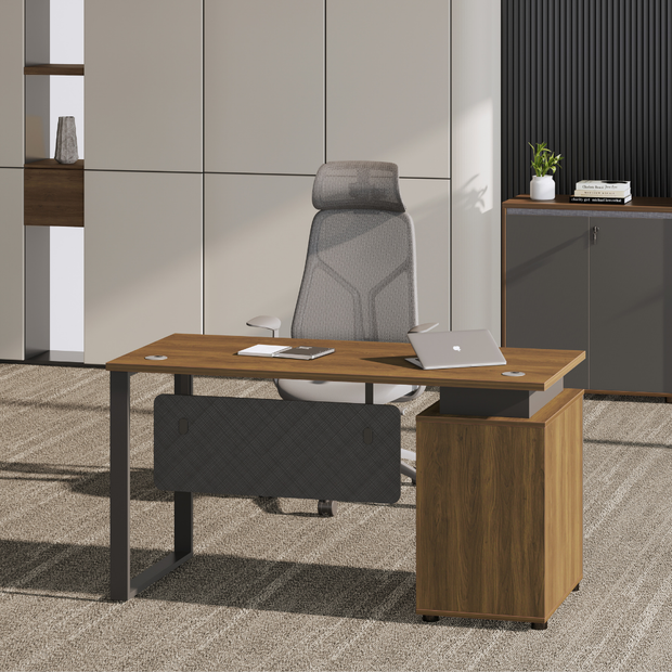 Escritorio de Oficina SIT, Base de Acero con Pasacable, Color Nogal. SIT-D325