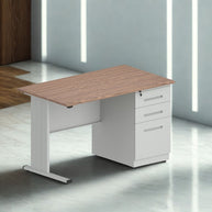 Escritorio de Oficina iOffice de Acero, Tablero MFC, Gris Claro+Top Cafe, 3 Gavetas. IOFF-WD3G