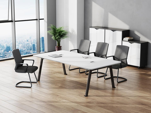 Mesa de Conferencia SIT, Rectangular, Base de acero. Color Gris y Blanco. 2000W*1000D*750H. SIT-CR