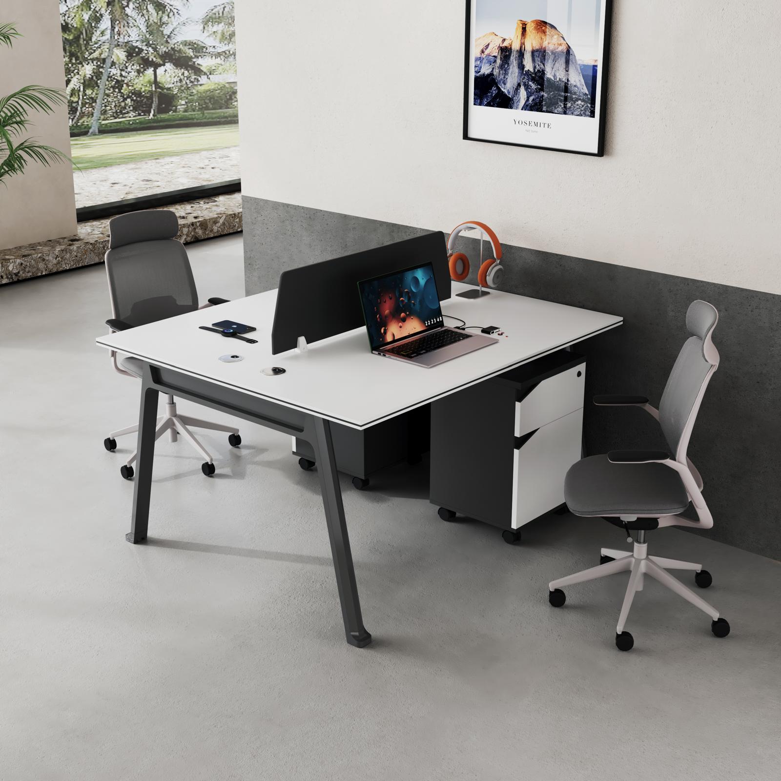 Estación de Trabajo (Workstation) SIT, 2 Módulos, 2 Gavetas, Panel Privado, Pasacable, Color Blanco + Gris Oscuro.