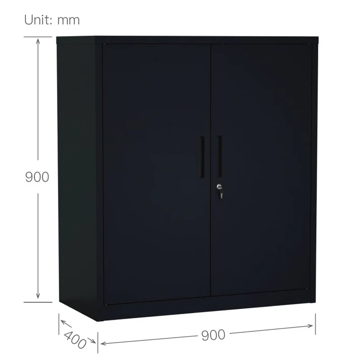 Armario Archivador iOffice de 2 Puertas de Acero, 2 estantes ajustable, Color Gris Claro y Color Negro , 90x90x40cm.