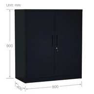 Armario Archivador iOffice de 2 Puertas de Acero, 2 estantes ajustable, Color Gris Claro y Color Negro , 90x90x40cm.
