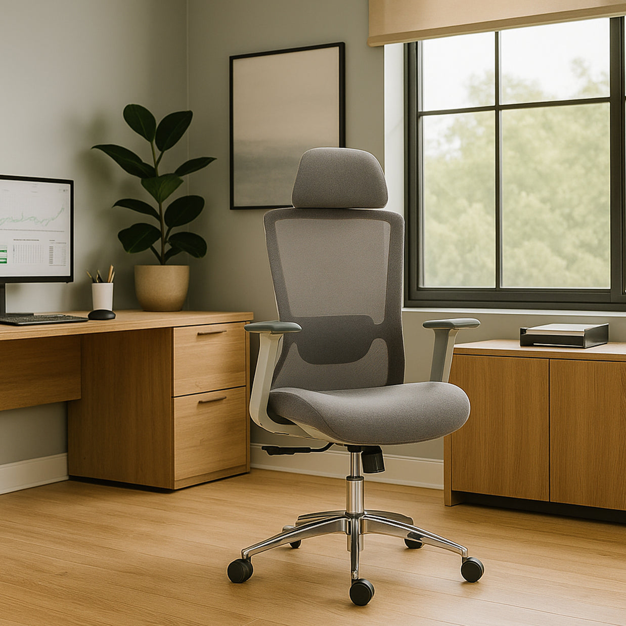 Silla SIT ejecutiva de oficina 300 lb, en color negro o gris nylon, poliéster, transpirable, tela  | SIT-8322H-BK | SIT-8322H-GR